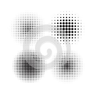 Halftone circles, halftone dot pattern texture set on white background