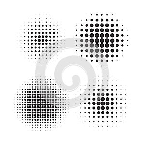 Halftone circles, halftone dot pattern texture set on white background