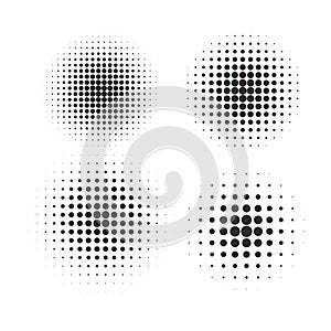 Halftone circles, halftone dot pattern texture set on white background