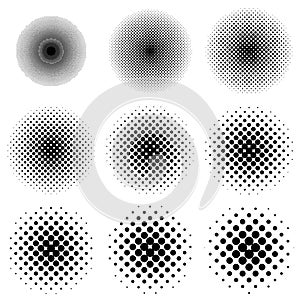 Halftone circles set, dot pattern Halftone circles set vector