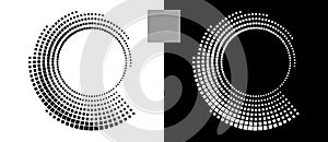 Halftone circles with squares.Abstract creative background or icon, logo, tattoo. Black shape on a white background and the same