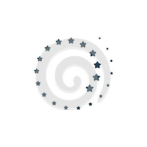 Halftone circles of stars, twisted spiral. Design elements. Stock vector illustration isolated on white background.