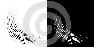Halftone Circular Dot Pattern. Circle Frame using Halftone Dots Raster Texture. Spiral logo Icon. Radial design element. Vector
