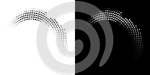 Halftone Circular Dot Pattern. Circle Frame using Halftone Dots Raster Texture. Spiral logo Icon. Radial design element. Vector