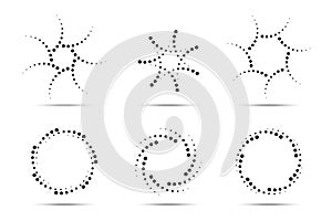 Halftone circular dotted frame set. Circle dots icons. Logo design element. Emblems circle dots texture. Vector.
