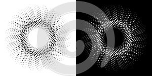 Halftone circular dotted frames. Circle dots background. Logo design. Round border halftone circle dots texture. Vector