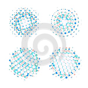 Halftone circular dotted frames set. Circle dots isolated on the white background. Logo design element for medical