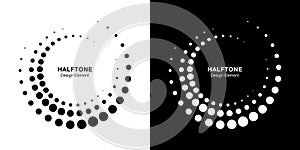 Halftone circular dotted frames set. Circle dots isolated on the white background. Logo design element. Vector photo