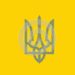 Halftone coat of arms Ukraine in national blue and yellow color. and yellow. Ukrainian patriotic trident. Isolated on