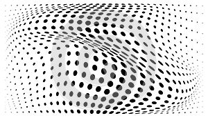 Halftone convex distorted gradient circle dots background. Horizontal bulging template halftone dots pattern. Vector