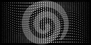 Halftone convex distorted gradient circle dots background. Horizontal distort bulging halftone dots pattern. Vector