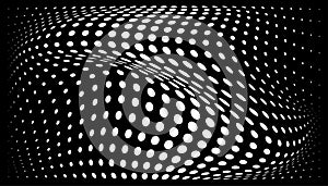 Halftone convex distorted gradient circle dots background. Horizontal template using halftone dots pattern. Vector