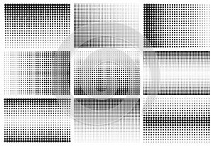 Halftone design elements with black dots isolated on white background. Comic dotted pattern.Vector illustration.