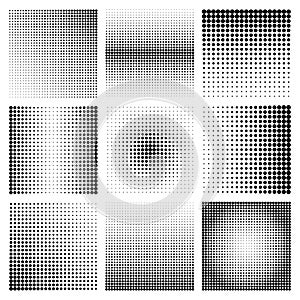 Halftone design elements with black dots isolated on white background. Comic dotted pattern.Vector illustration.