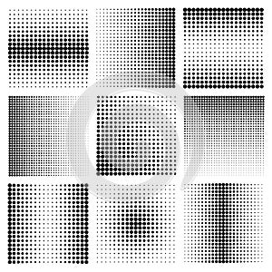 Halftone design elements with black dots isolated on white background. Comic dotted pattern.Vector illustration.
