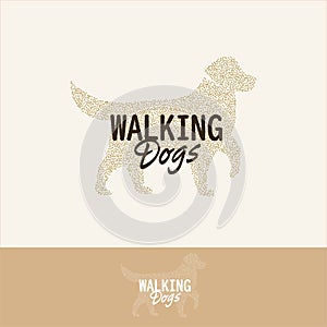 Halftone dog silhouette, walking dogs logo template, dogs trainer emblem, dogs clinic label, retriever vector isolated