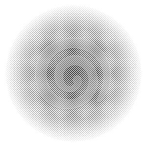 Halftone dot. Round faded pattern. Black circle isolated on white background. Design comic prints. Screentone dots. Radial point f