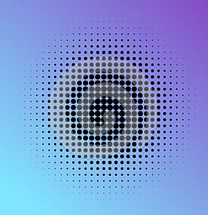 Halftone dots in circle.