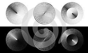 Halftone dots in circle form. Round logo or icon. Vector dotted frame as design element. A black figure on a white background and