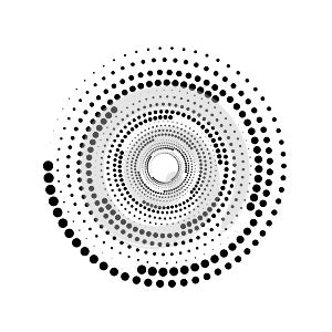 Halftone dots in circle form. round logo. vector dotted frame. Spiral, twirl design concentric circles geometric element, abstract