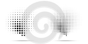 Halftone dots curved gradient pattern texture isolated on white background set. Curve Vector blot half tone illustration