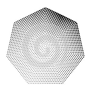 Halftone dots form. Heptagon logo or icon. Vector dotted frame as design element photo