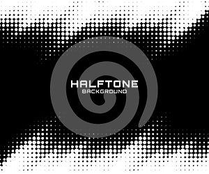 Halftone dots gradient pattern texture horizontal background. Frame using halftone circle zigzag grunge pattern. Vector