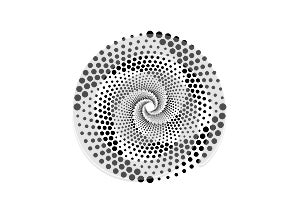 Halftone dots in spiral form, round logo. vector dotted frame. Twirl design concentric circles geometric element, abstract sign