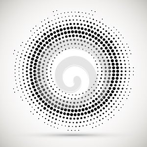 Halftone dotted background circularly distributed. Halftone effect vector pattern.Circle dots isolated on the white background.