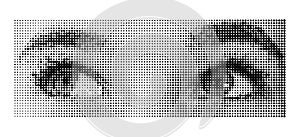 Halftone dotted eyes for trendy y2k retro collage. Vector textured female sight photo