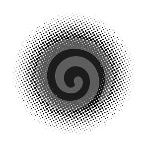 Halftone dotted vector abstract background, dot pattern in circle shape. Black comic banner isolated white backdrop photo