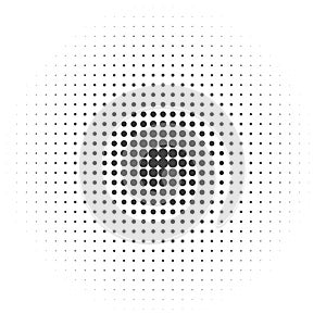 Halftone dotted vintage retro round gradients. Monochrome pop art illustration