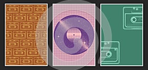 Set of halh tone musiccasette, cassette tape, vector art image illustration