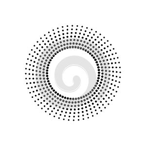 Halftone effect vector pattern. Black abstract round frame, halftone dots, logo, emblem, design element.