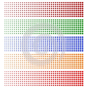 Halftone elements. Fading circles in 5 colors.