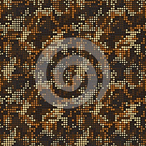 Halftone golden camouflage pattern. Vector shining dots digital camo. Seamless texture