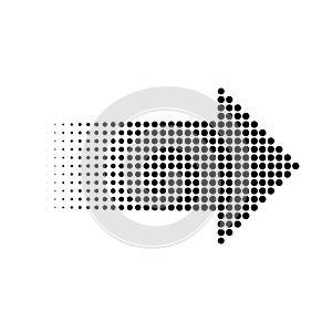 Halftone gradient dots arrow, graphic element, vector illustration