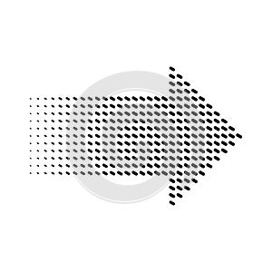 Halftone gradient dots arrow, graphic element, vector illustration