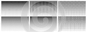 Halftone gradient. Dotted gradient, smooth dots spraying and halftones dot background seamless horizontal geometric