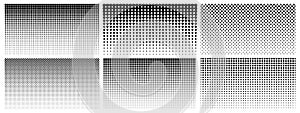Halftone gradient. Dotted gradient, smooth dots spraying and halftones dot background seamless horizontal geometric photo