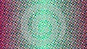 Halftone gradient pattern with magenta to cyan dot matrix texture background