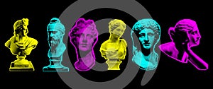 Halftone Greece modern statues. Collage design elements in trendy magazine style. Vector illustration with vintage