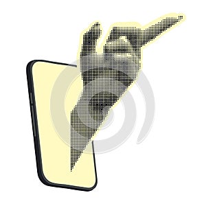 Halftone hand in the smartphone