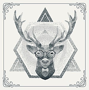 Halftone hipster deer with black Dots. Vector