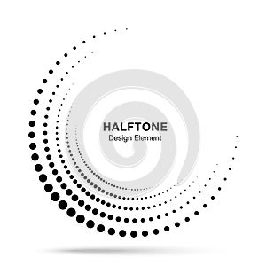 Halftone incomplete circle frame dots logo. Half circle border Icon using halftone circle dots texture. Vector photo