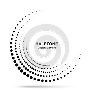 Halftone incomplete circle frame dots logo. Half circle border Icon using halftone circle dots texture. Vector