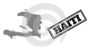 Halftone Map of Haiti and Scratched Framed Stamp