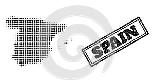 Halftone Map of Spain and Textured Framed Seal