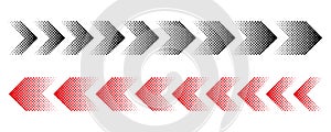 Halftone moving arrow representing speed, acceleration, fast vector illustration