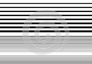 Halftone random horizontal straight parallel lines, stripes pattern and background. Lines vector illustrations. Streaks, strips, photo